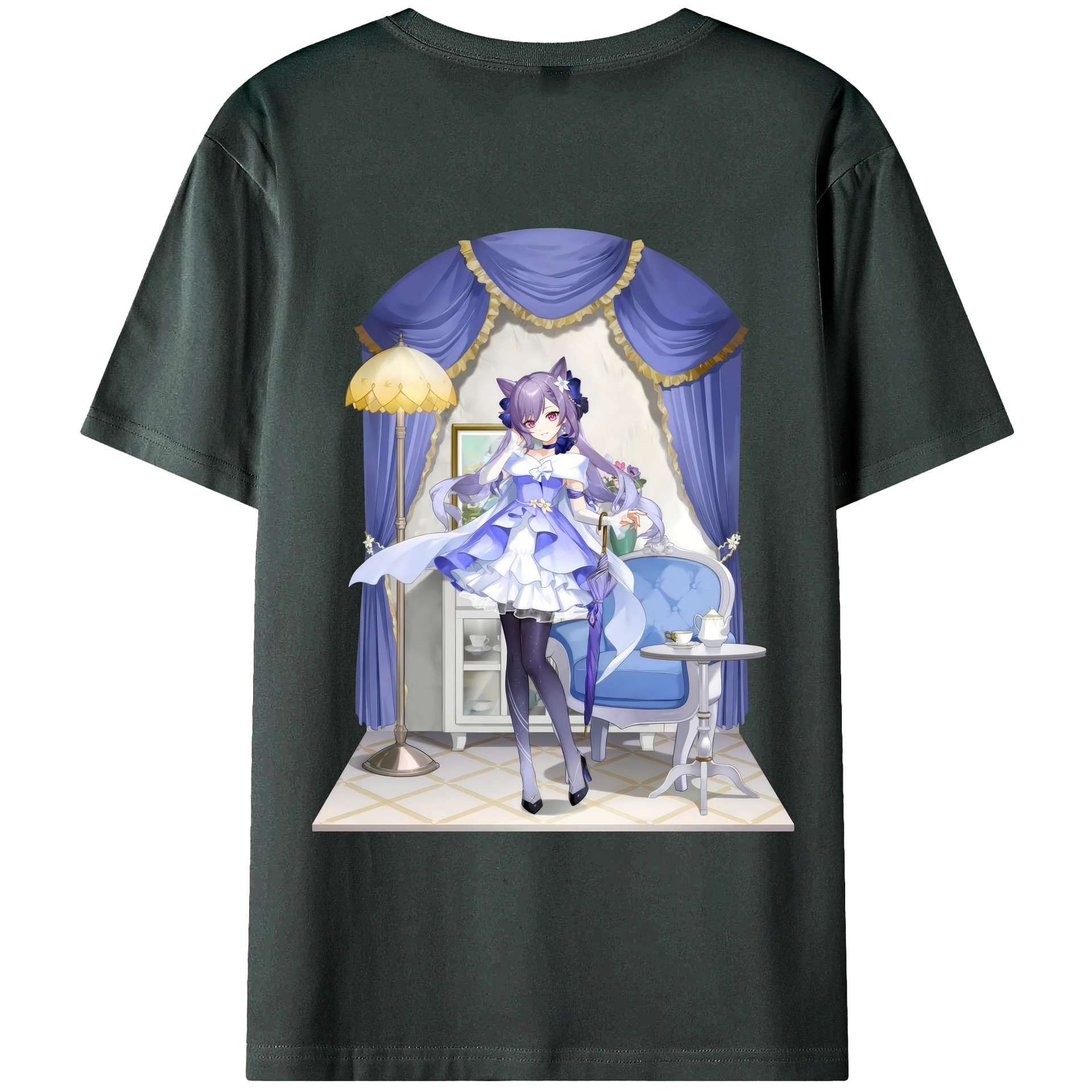 げんし神 刻晴 こくせい genshin Kokusei 綿100％ メンズ半袖Tシャツ（バックプリント） 通気性
